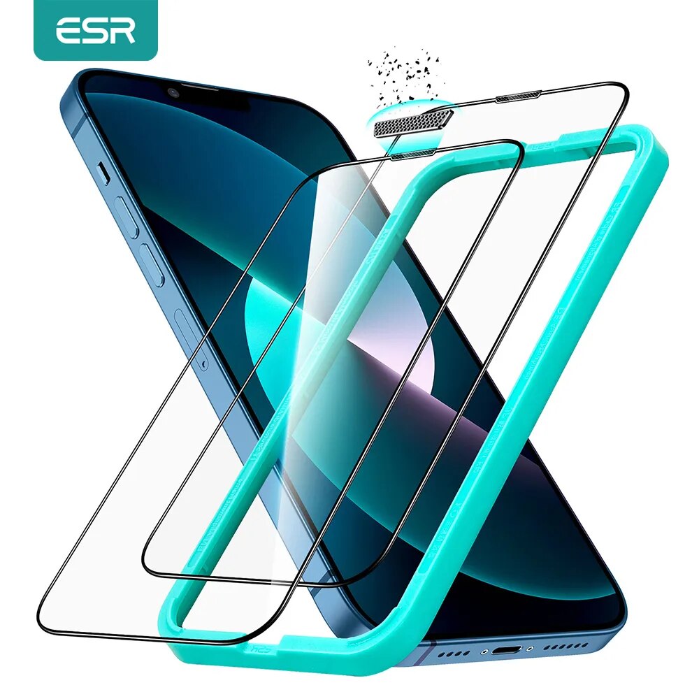 ESR 아모라이트 스크린 보호대, 아이폰 14, 13 프로 맥스, 13 프로, 이어피스, 방진, 블랙 엣지 필름